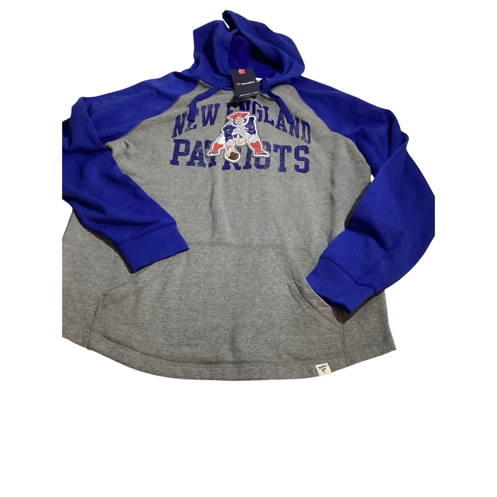 Fanatics New England Patriots Raglan Hoodie Gray Blue Mens L‎ NFL Football (851)